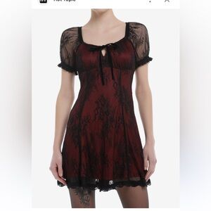 Women's Red and Black Lace Mini Dress